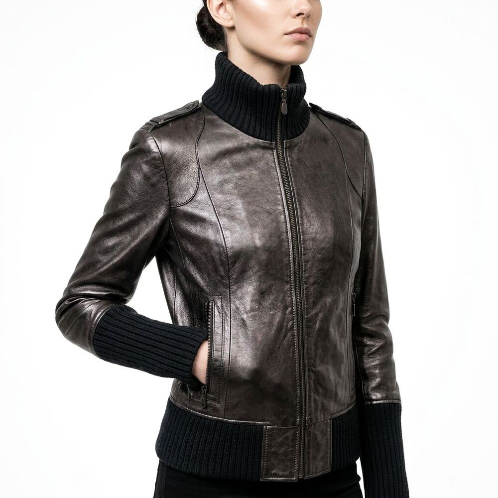 Mackage Jenny Brown Soft Leather Bomber Jacket Womens Size XS Luxury Coat